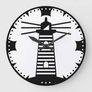 Nautical Ocean Beacon Lighthouse Striped Art Large Clock