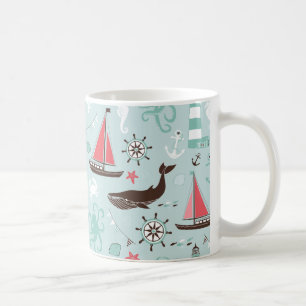 Nautical Ocean Blue and Rose Coffee Mug