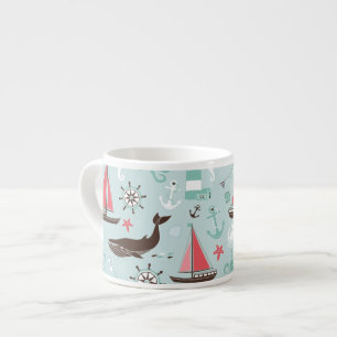 Nautical Ocean Blue and Rose Espresso Cup