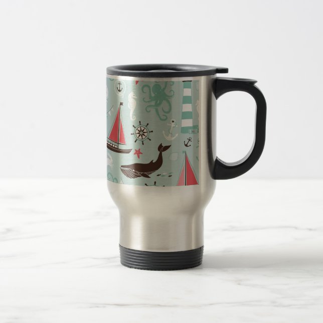 Nautical Ocean Blue and Rose Travel Mug (Right)