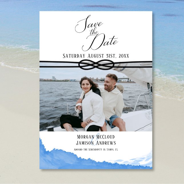 Nautical Ocean Blue Watercolor Photo Save The Date (Creator Uploaded)