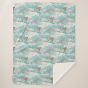 Nautical Ocean Blue Watercolor Sea Turtle Pattern Sherpa Blanket