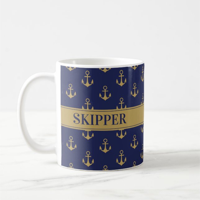 Nautical Ocean Boat Anchor Marine Blue Skipper Coffee Mug (Left)