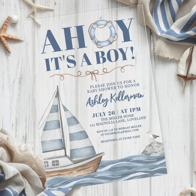 Nautical Ocean Boy Baby Shower Acrylic Invitations (Nautical Ocean Boy Baby Shower Acrylic Invitations)
