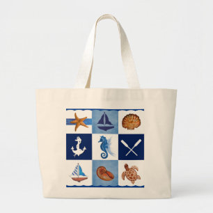 Nautical Ocean Designs Large Tote Bag