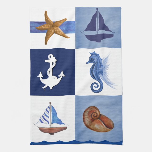 Nautical Ocean Designs Tea Towel (Vertical)