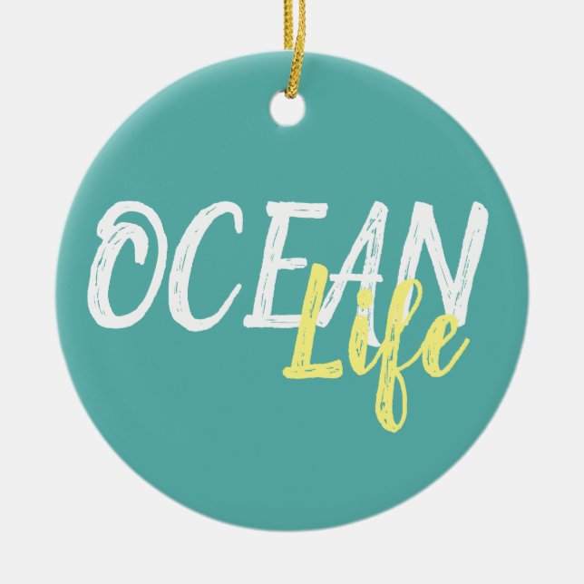 nautical OCEAN LIFE lettering | Ceramic Tree Decoration (Front)