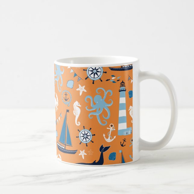 Nautical Ocean Orange Coffee Mug (Right)