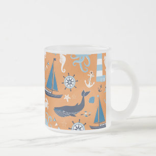 Nautical Ocean Orange Frosted Glass Coffee Mug