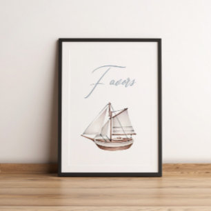 Nautical Ocean Sailboat Favour Table Sign