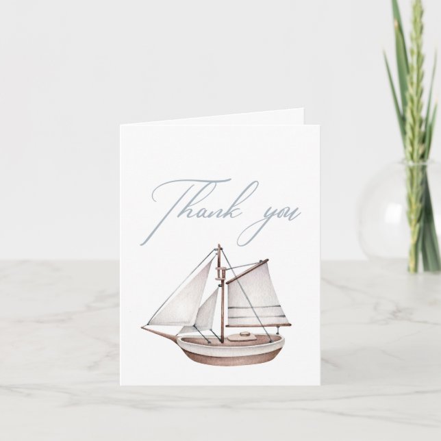 Nautical Ocean Sailboat Thank You Card (Front)