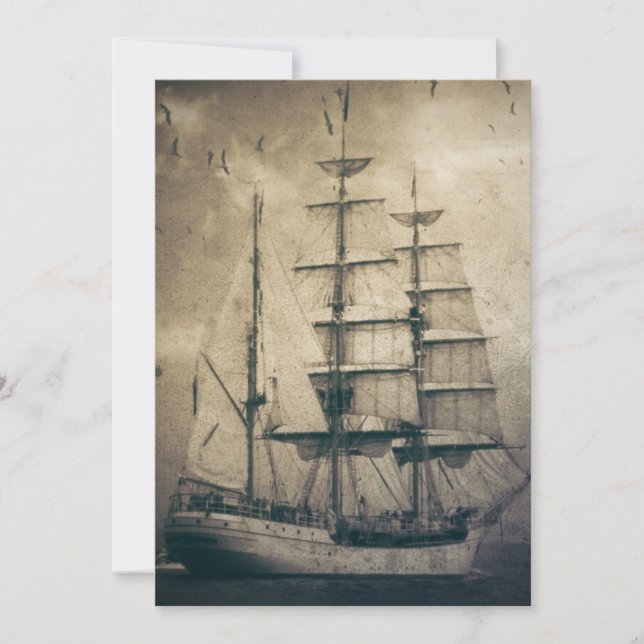 Nautical Ocean Sea Vintage Sailing sailboat Invitation (Front)