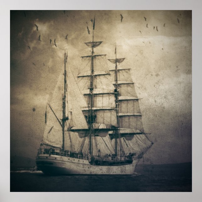 Nautical Ocean Sea Vintage Sailing sailboat Poster (Front)