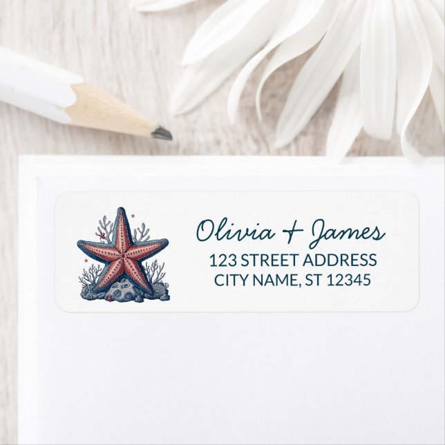 Nautical Ocean Starfish Navy Blue Return Address   (Insitu)
