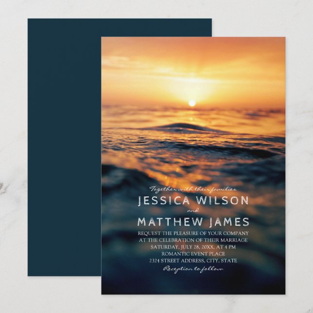 Nautical Ocean Sunset Beach Themed Wedding Invitation (Front/Back)