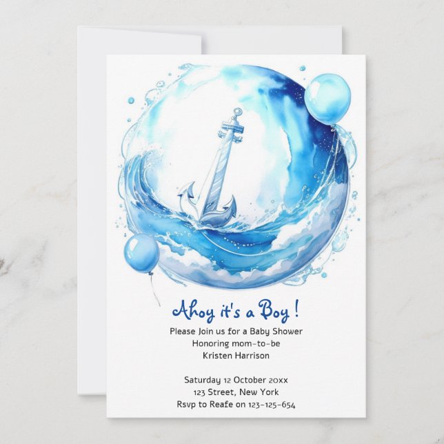 Nautical Ocean Theme Boy Baby Shower Invitation (Front)