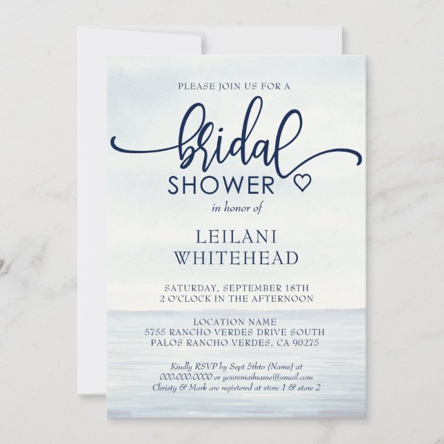 Nautical Ocean Watercolor Bridal Shower Invitation (Front)