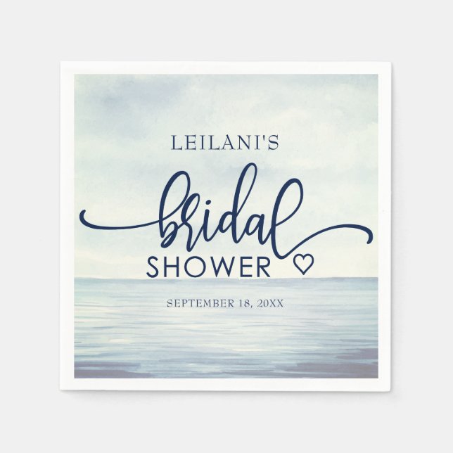 Nautical Ocean Watercolor Bridal Shower Napkin (Front)