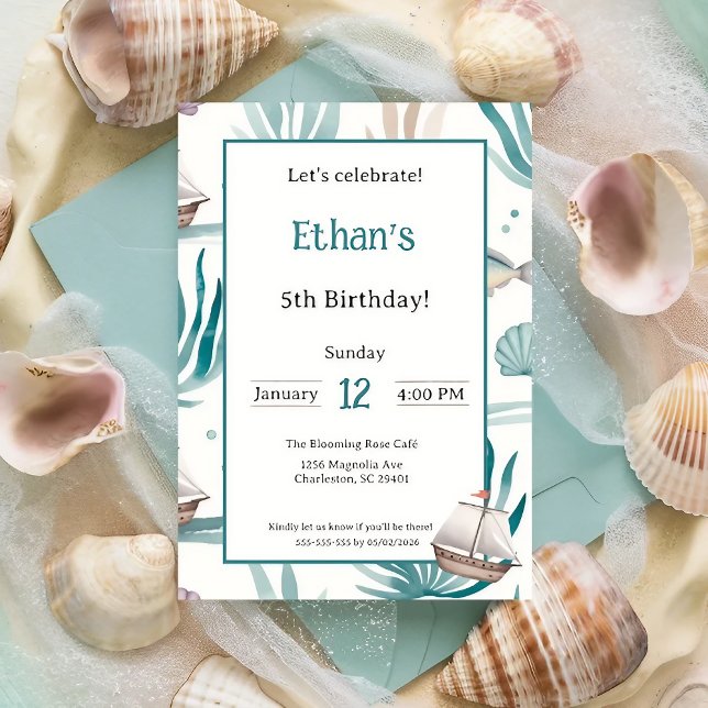 Nautical Ocean Watercolor Kids Party Birthday Invitation (Creator Uploaded)
