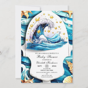 Nautical Ocean Waves Baby Shower Invitation