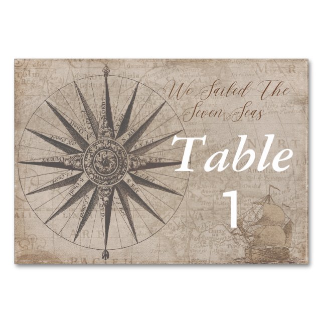 Nautical Ocean Yacht Wedding Table Number (Front)