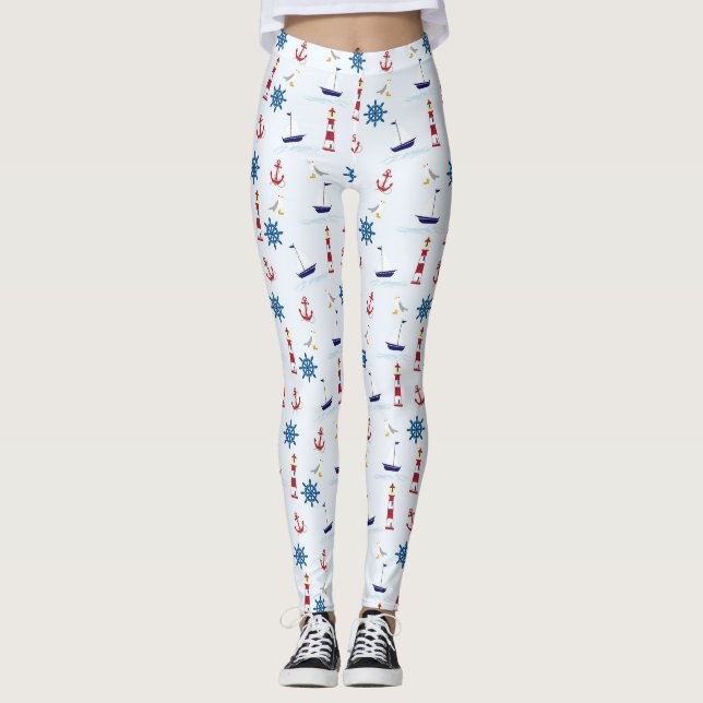 Nautical Oceanic Anchors and Lighthouses Leggings (Front)