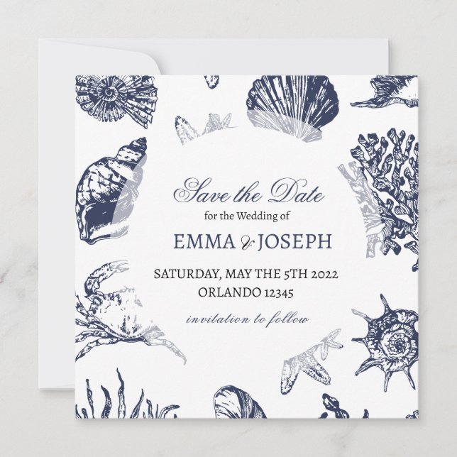 Nautical Oceanic classic navy blue "Save the Date" Invitation (Front)