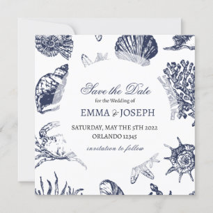 Nautical Oceanic classic navy blue "Save the Date" Invitation