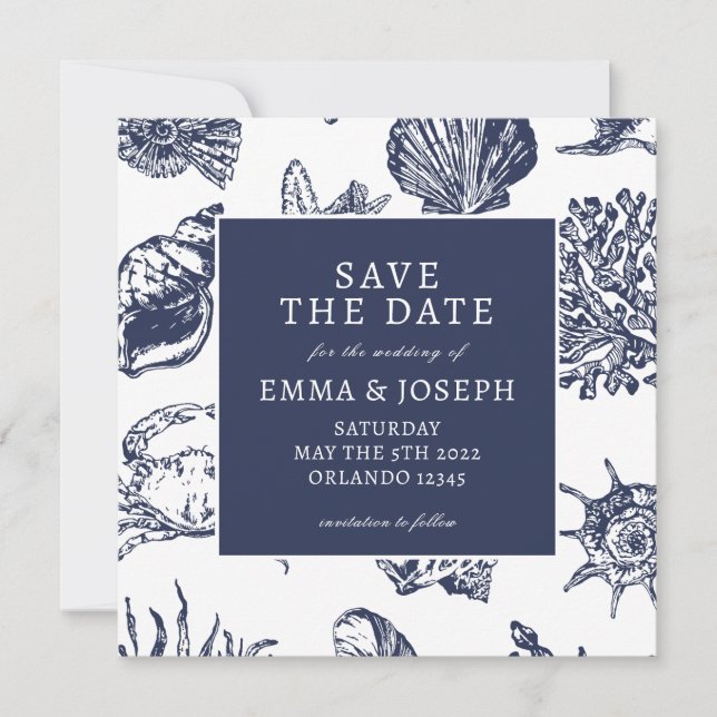 Nautical Oceanic classic navy blue "Save the Date" Invitation (Front)
