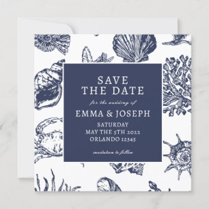Nautical Oceanic classic navy blue "Save the Date" Invitation