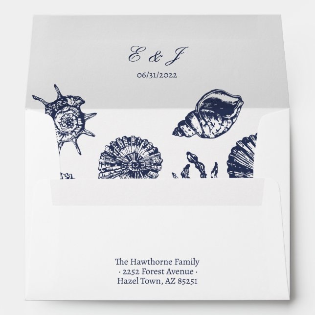 Nautical Oceanic dark navy  Wedding Envelope (Back (Bottom))