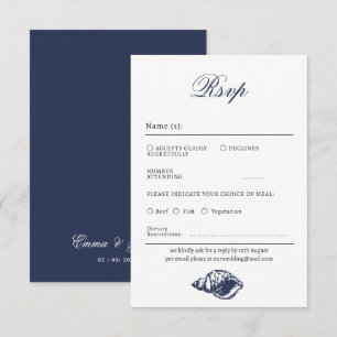 Nautical Oceanic dark navy Wedding Rsvp Card