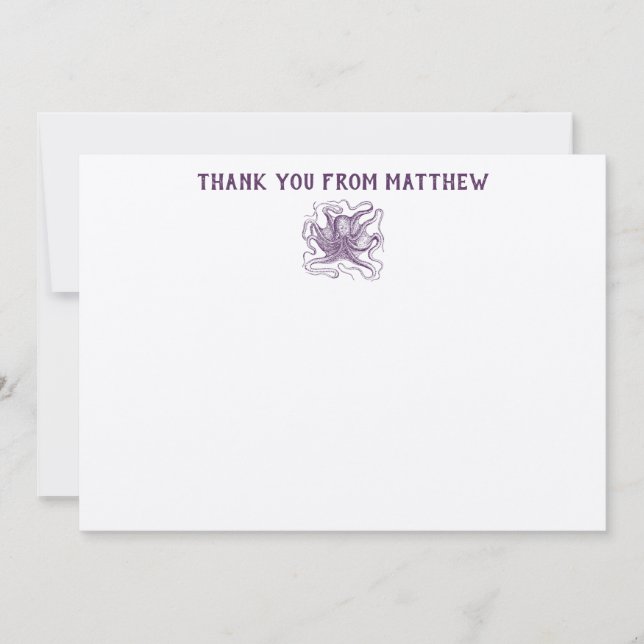 Nautical Octopus Personalised Flat Panel Thank You Card (Front)