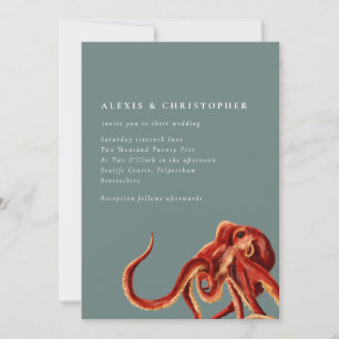 Nautical Octopus Rust & Teal Wedding Invitation