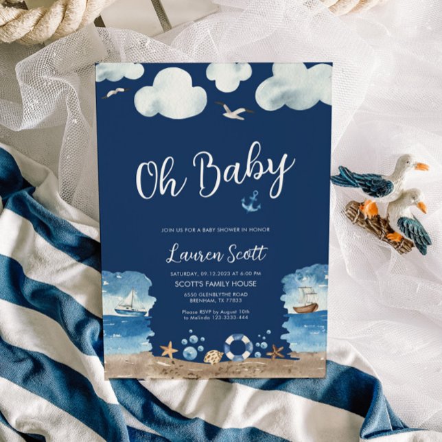 Nautical Oh Baby Navy Baby Shower Invitation (Creator Uploaded)