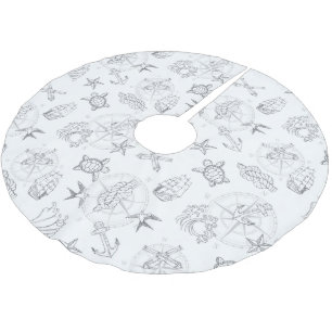 Nautical Old Sailor Tattoos Patterned Grey Brushed Polyester Tree Skirt