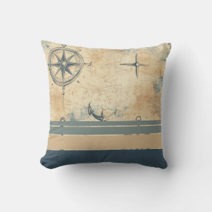 Nautical Old World Map With Blue Stripes Cushion