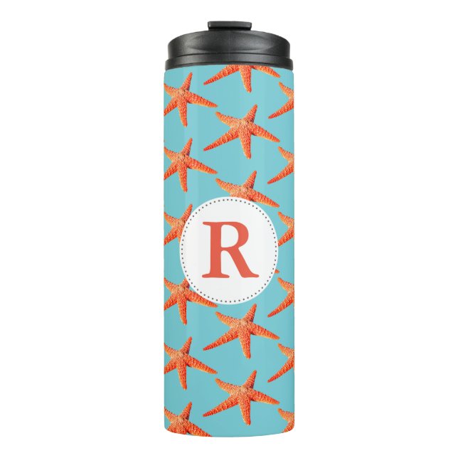 Nautical Orange Starfish Monogram Thermal Tumbler (Front)
