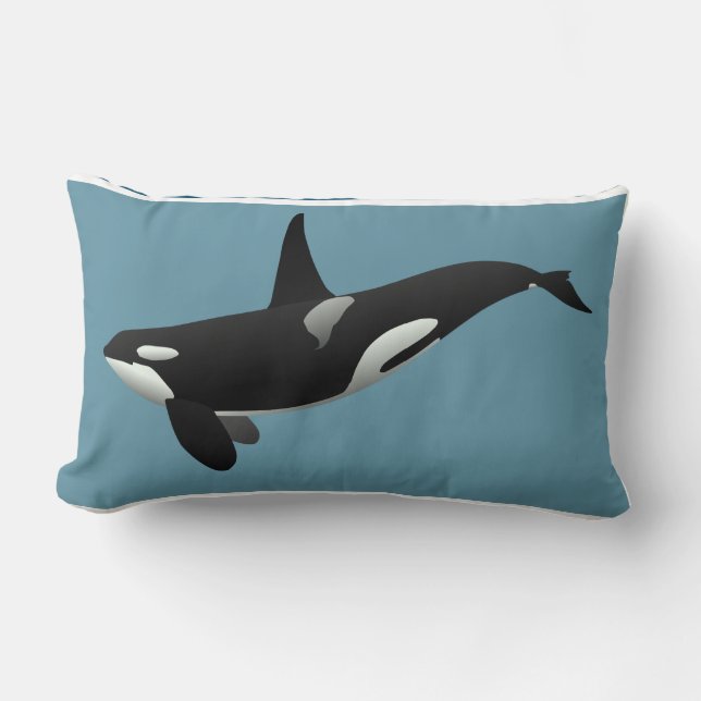 Nautical Orca Killer Whale Blue Black White Lumbar Cushion (Front)