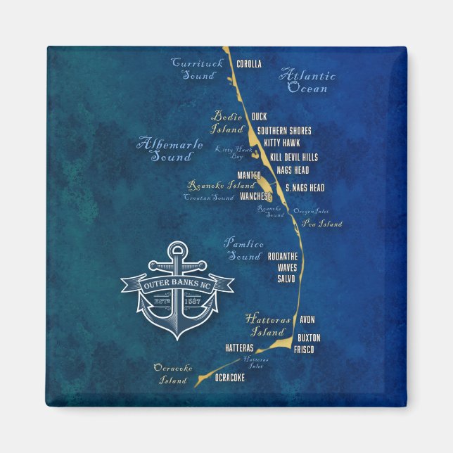 Nautical Outer Banks Map Magnet (Front)