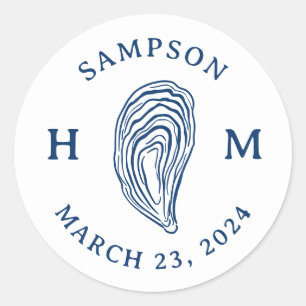 Nautical Oyster Shell Monogram with Name Date Classic Round Sticker
