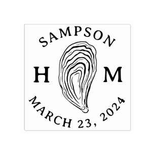 Nautical Oyster Shell Monogram with Name Date Rubber Stamp