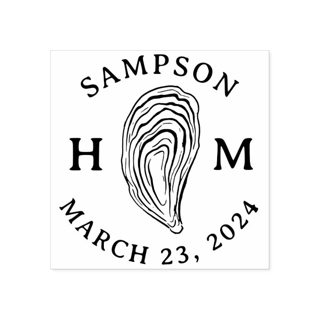 Nautical Oyster Shell Monogram with Name Date Rubber Stamp (Imprint)