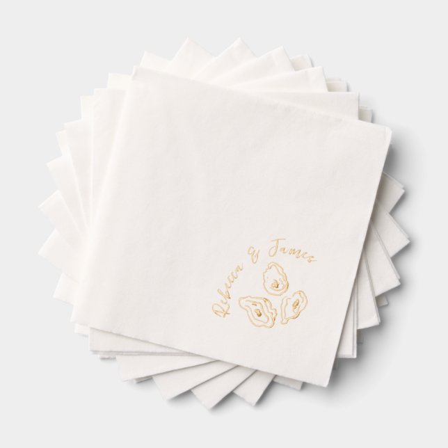 Nautical Oysters Hand Drawn Funky Wedding Foil Napkins (Insitu (Stacked))