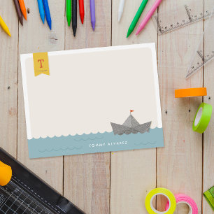Nautical Paper Boat Monogram Flag Kid's Stationery Invitation