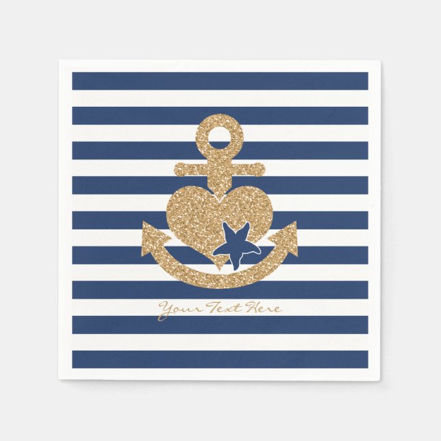 Nautical Paper Napkins-Navy & Gold Napkin (Front)