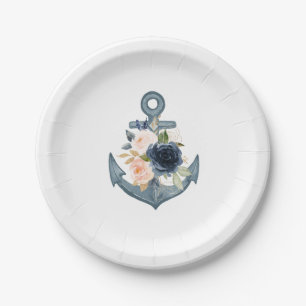 Nautical Paper Plate with Floral Anchor
