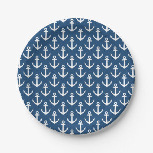 Nautical paper plates   boat anchor pattern print
