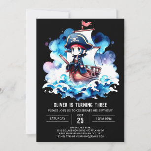 Nautical Pastel Pirate Birthday Invitation
