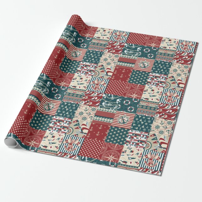Nautical Patchwork Wrapping Paper (Unrolled)